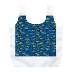Blue Waves Full Print Recycle Bags (l)  by FunkyPatterns