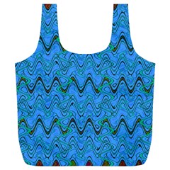Blue Wavy Squiggles Full Print Recycle Bags (l)  by BrightVibesDesign