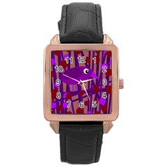 Sweet Purple Bird Rose Gold Leather Watch  by Valentinaart