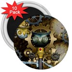Steampunk, Awesome Owls With Clocks And Gears 3  Magnets (10 pack)  Front