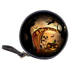 Halloween, Funny Pumpkin With Skull And Spider In The Night Classic 20-cd Wallets by FantasyWorld7