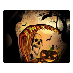 Halloween, Funny Pumpkin With Skull And Spider In The Night Double Sided Flano Blanket (large)  by FantasyWorld7