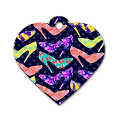 Colorful High Heels Pattern Dog Tag Heart (two Sides) by DanaeStudio