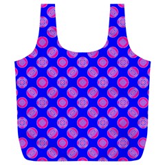 Bright Mod Pink Circles On Blue Full Print Recycle Bags (l)  by BrightVibesDesign