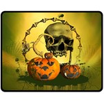 Halloween, Funny Pumpkins And Skull With Spider Fleece Blanket (Medium)  60 x50  Blanket Front