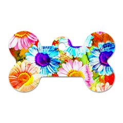 Colorful Daisy Garden Dog Tag Bone (two Sides) by DanaeStudio