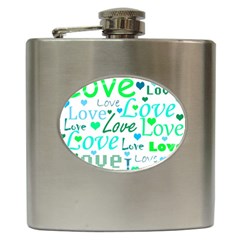 Love Pattern - Green And Blue Hip Flask (6 Oz) by Valentinaart