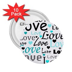 Love Pattern - Cyan 2 25  Buttons (10 Pack)  by Valentinaart