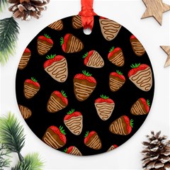 Chocolate Strawberries Pattern Ornament (round)  by Valentinaart