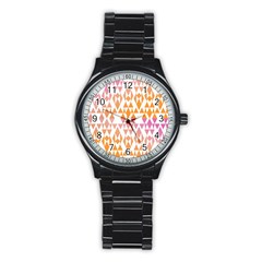 Geometric Abstract Orange Purple Pattern Stainless Steel Round Watch by Nexatart