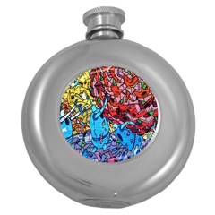 Colorful Graffiti Art Round Hip Flask (5 Oz) by Nexatart
