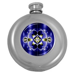 Fractal Fantasy Blue Beauty Round Hip Flask (5 Oz) by Nexatart