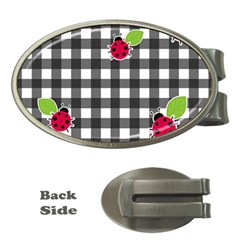Ladybugs Plaid Pattern Money Clips (oval)  by Valentinaart