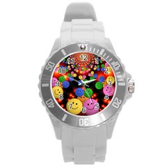 Smiley Laugh Funny Cheerful Round Plastic Sport Watch (l) by Nexatart