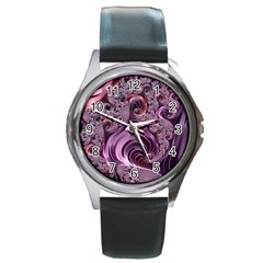 Purple Abstract Art Fractal Art Fractal Round Metal Watch by Amaryn4rt