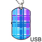 Gingham Pattern Blue Purple Shades Dog Tag USB Flash (Two Sides) Front
