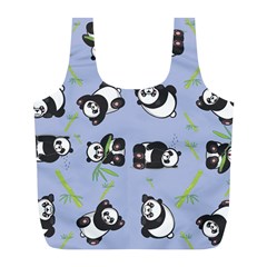Panda Tile Cute Pattern Blue Full Print Recycle Bags (l)  by Amaryn4rt