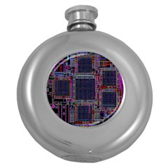 Technology Circuit Board Layout Pattern Round Hip Flask (5 Oz) by Amaryn4rt