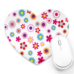 Colorful Floral Flowers Pattern Heart Mousepads by Simbadda