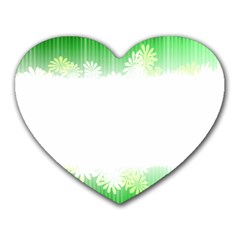 Green Floral Stripe Background Heart Mousepads by Simbadda