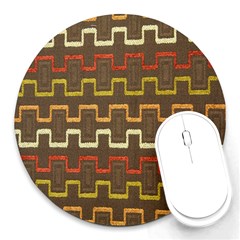Fabric Texture Vintage Retro 70s Zig Zag Pattern Round Mousepads by Simbadda