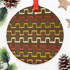 Fabric Texture Vintage Retro 70s Zig Zag Pattern Ornament (round) by Simbadda