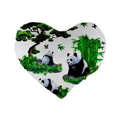 Cute Panda Cartoon Standard 16  Premium Heart Shape Cushions by Simbadda