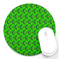Green Abstract Art Circles Swirls Stars Round Mousepads by Simbadda