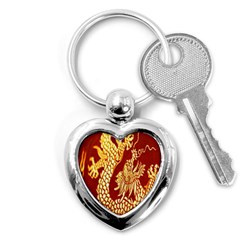 Fabric Pattern Dragon Embroidery Texture Key Chains (heart)  by Simbadda