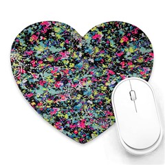 Neon Floral Print Silver Spandex Heart Mousepads by Simbadda