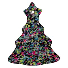 Neon Floral Print Silver Spandex Christmas Tree Ornament (two Sides) by Simbadda