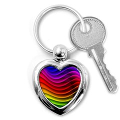 Spectrum Rainbow Background Surface Stripes Texture Waves Key Chains (heart)  by Simbadda