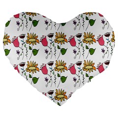 Handmade Pattern With Crazy Flowers Large 19  Premium Flano Heart Shape Cushions by Simbadda
