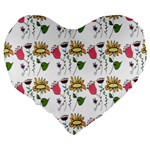 Handmade Pattern With Crazy Flowers Large 19  Premium Flano Heart Shape Cushions Back