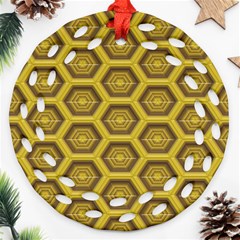 Golden 3d Hexagon Background Ornament (round Filigree) by Amaryn4rt