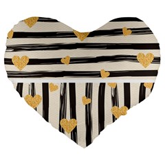 Black Lines And Golden Hearts Pattern Large 19  Premium Heart Shape Cushions by TastefulDesigns