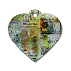 Old Newspaper And Gold Acryl Painting Collage Dog Tag Heart (one Side) by EDDArt