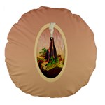 Digital Art Minimalism Nature Simple Background Palm Trees Volcano Eruption Lava Smoke Low Poly Circ Large 18  Premium Flano Round Cushions Front