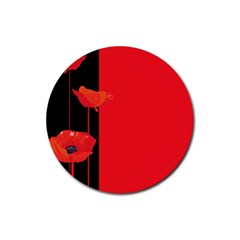 Flower Floral Red Back Sakura Rubber Coaster (round)  by Mariart