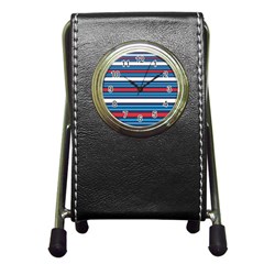 Martini Style Racing Tape Blue Red White Pen Holder Desk Clocks by Mariart