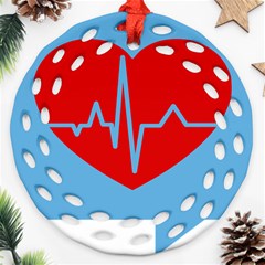 Heartbeat Health Heart Sign Red Blue Round Filigree Ornament (two Sides) by Mariart