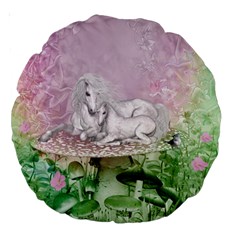Wonderful Unicorn With Foal On A Mushroom Large 18  Premium Round Cushions by FantasyWorld7