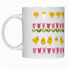 Easter - Chick And Tulips White Mugs by Valentinaart