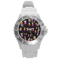 Kids Tile A Fun Cartoon Happy Kids Tiling Pattern Round Plastic Sport Watch (l) by Nexatart