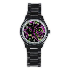 Glowing Fractal B Stainless Steel Round Watch by Fractalworld