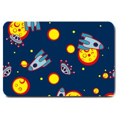 Rocket Ufo Moon Star Space Planet Blue Circle Large Doormat  by Mariart