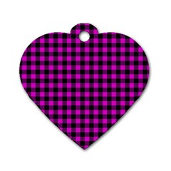 Lumberjack Fabric Pattern Pink Black Dog Tag Heart (one Side) by EDDArt