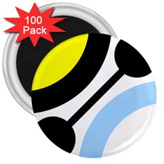 Circle Line Chevron Wave Black Blue Yellow Gray White 3  Magnets (100 Pack) by Mariart