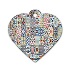 Deco Heritage Mix Dog Tag Heart (two Sides) by Mariart