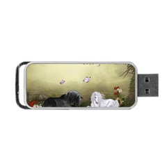 Wonderful Whte Unicorn With Black Horse Portable Usb Flash (one Side) by FantasyWorld7